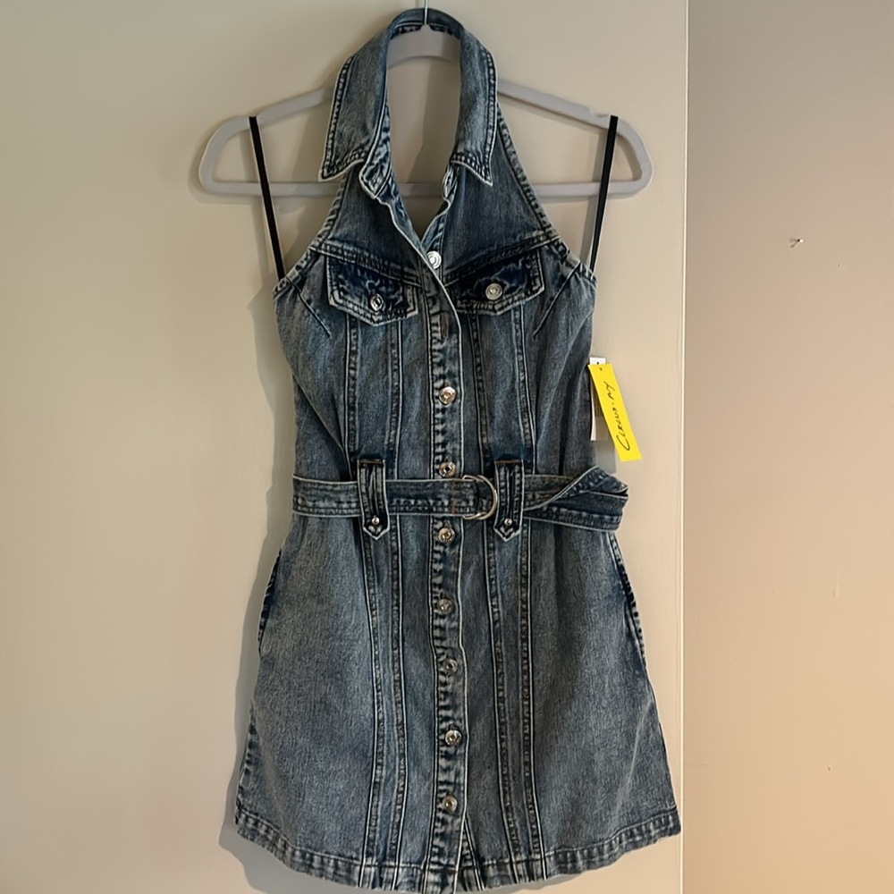 Denim halter dress. Size 25. POCKETS